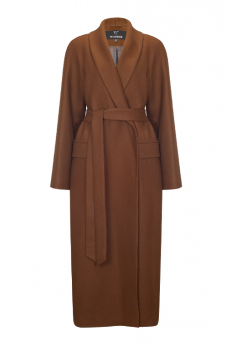 Wrap coat with shawl collar, camel