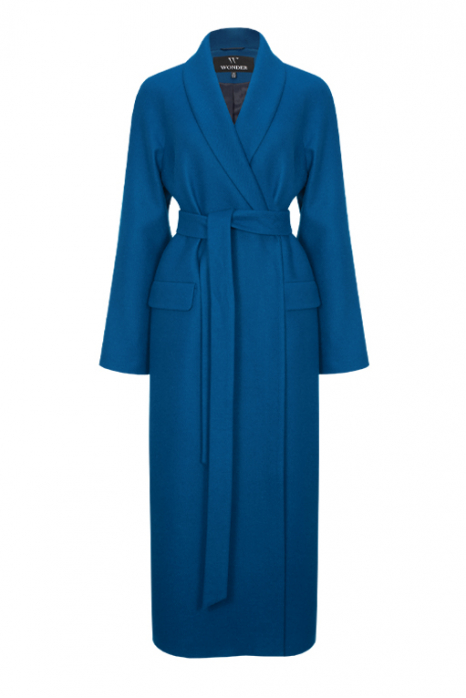 Wrap coat with shawl collar, navy