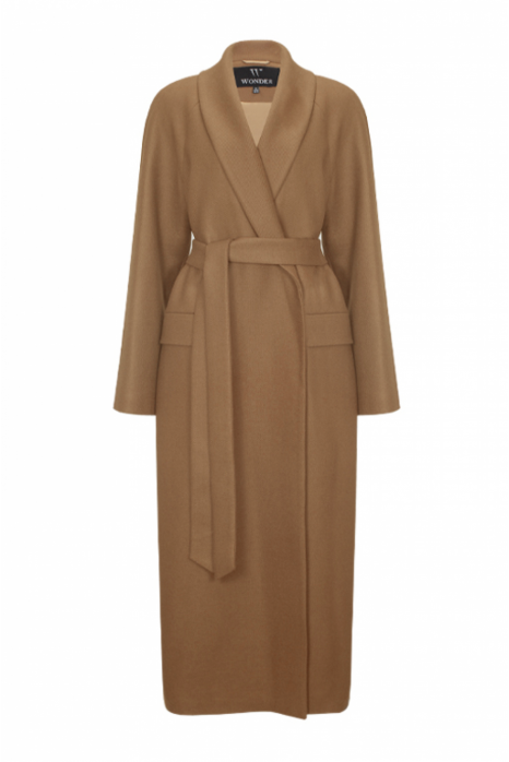Wrap coat with shawl collar, beige
