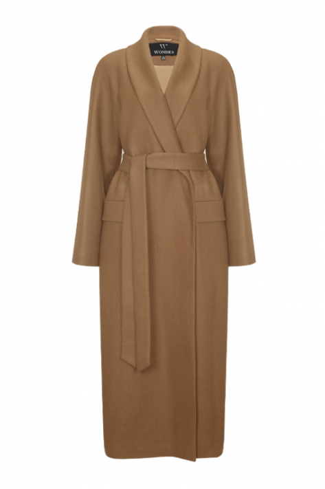 Wrap coat with shawl collar, beige