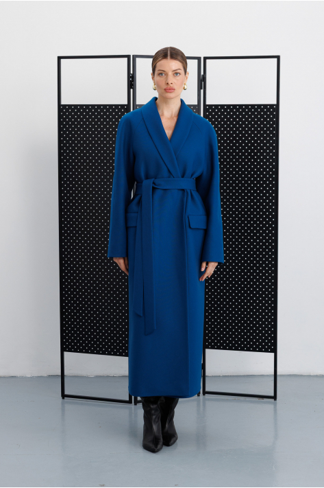 Wrap coat with shawl collar, navy