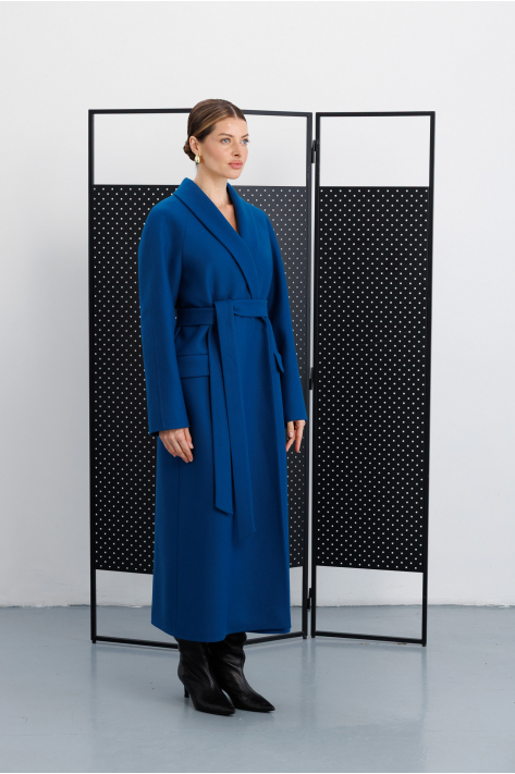 Wrap coat with shawl collar, navy