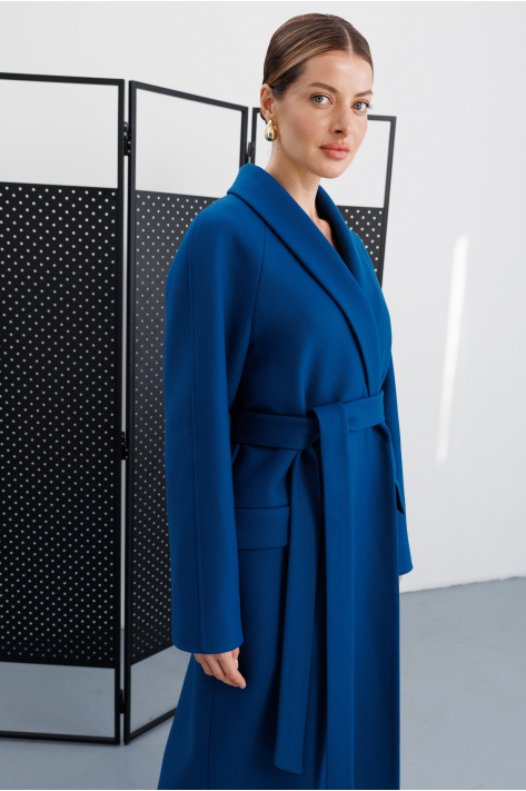 Wrap coat with shawl collar, navy
