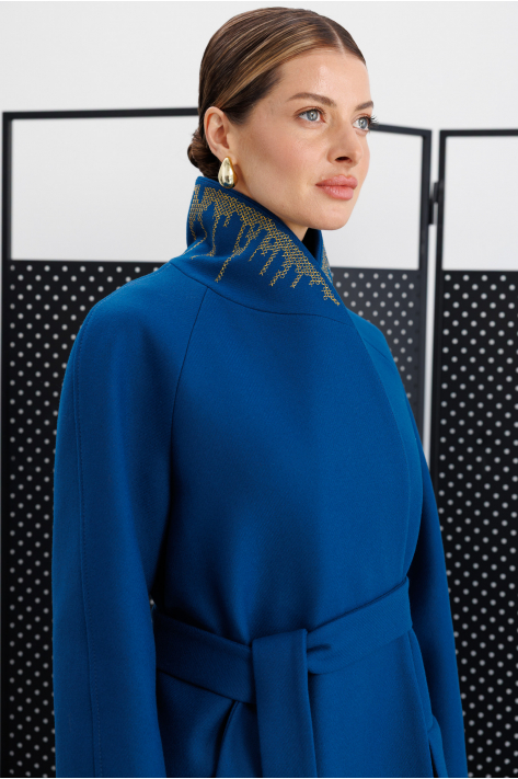 Wrap coat with shawl collar, navy