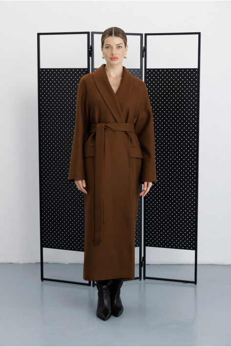 Wrap coat with shawl collar, camel