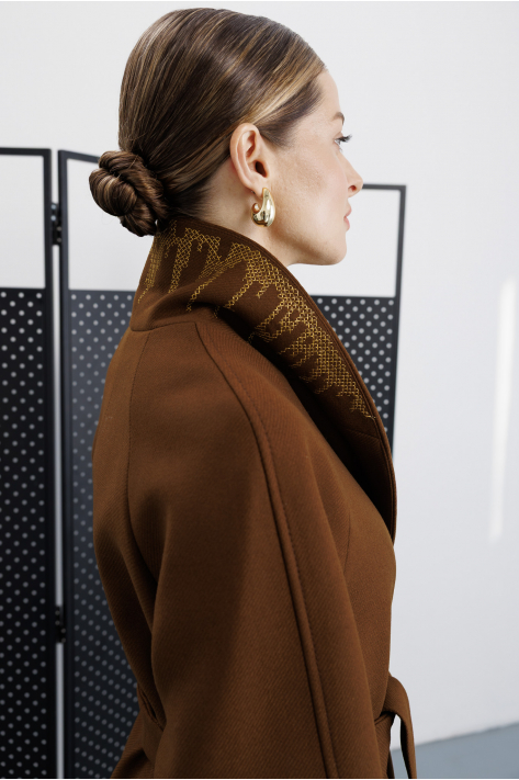 Wrap coat with shawl collar, camel