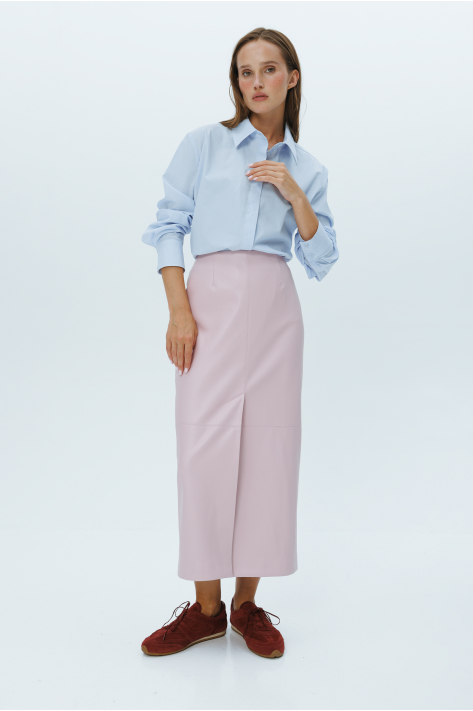 Vegan leather midi skirt, pink