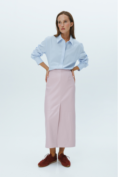 Vegan leather midi skirt, pink