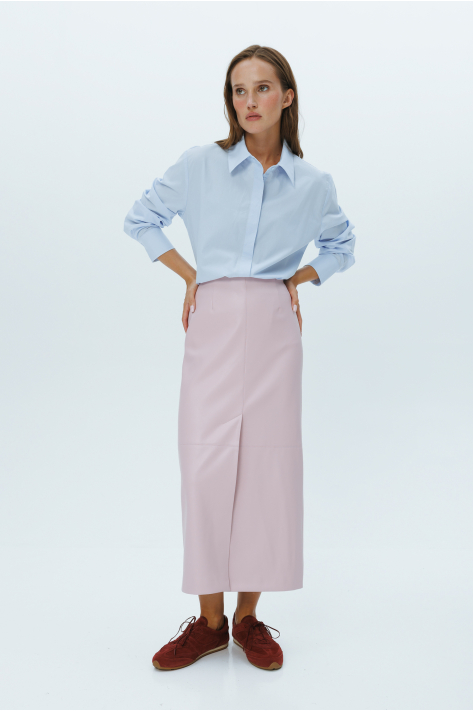 Vegan leather midi skirt, pink