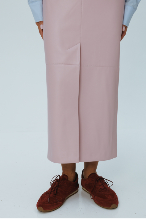 Vegan leather midi skirt, pink