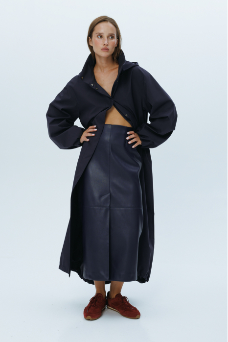 Vegan leather midi skirt, blue