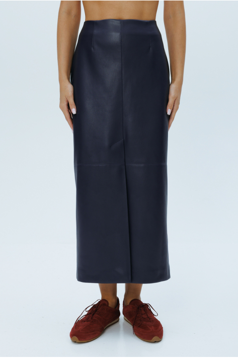 Vegan leather midi skirt, blue Vegan leather midi skirt, blue