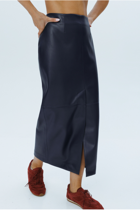 Vegan leather midi skirt, blue Vegan leather midi skirt, blue