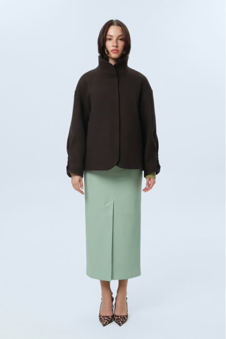 Вкорочене вовняне пальто, шоколадний