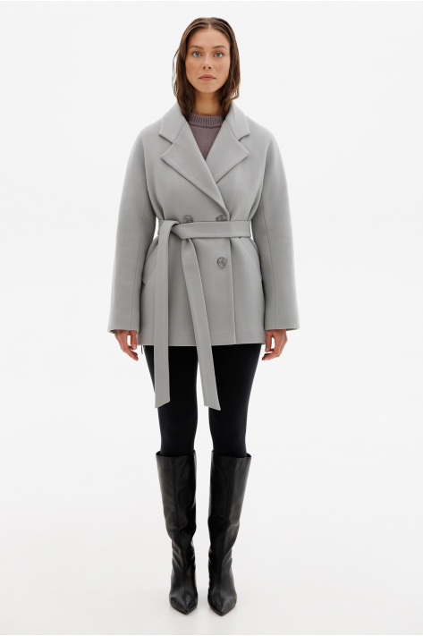 Cropped double-breasted insulated coat, gray