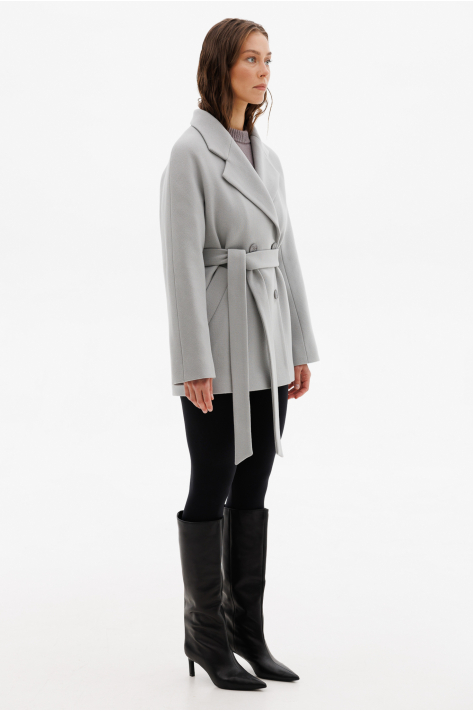 Cropped double-breasted insulated coat, gray