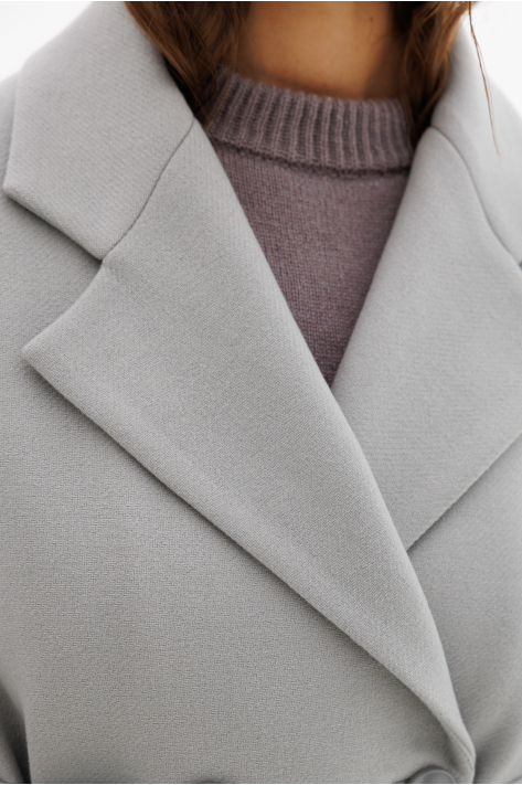 Cropped double-breasted insulated coat, gray