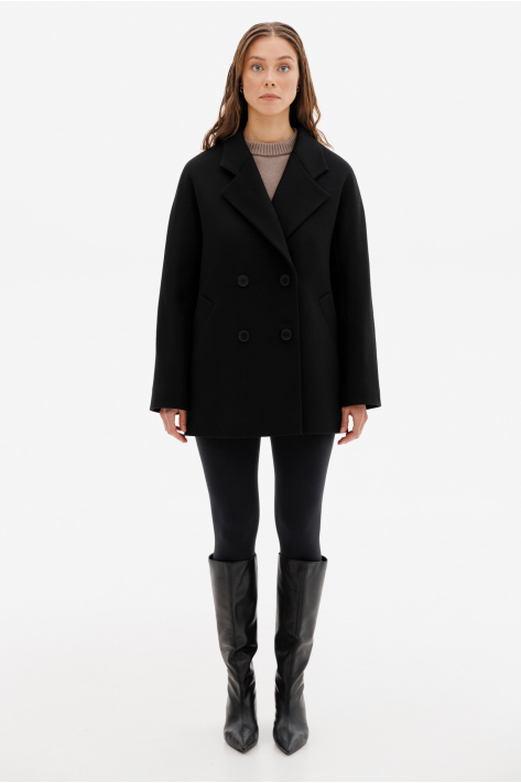 Cropped double-breasted insulated coat, black Cropped double-breasted insulated coat, black