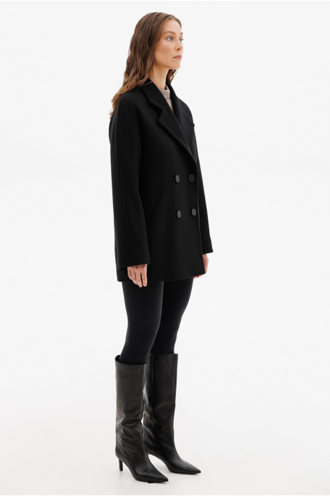 Cropped double-breasted insulated coat, black Cropped double-breasted insulated coat, black