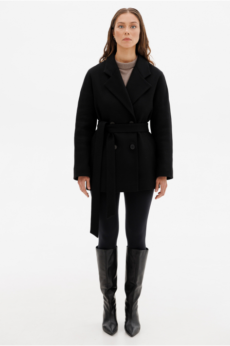 Cropped double-breasted insulated coat, black Cropped double-breasted insulated coat, black