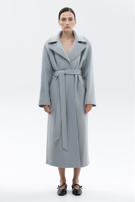 Wrap wool coat, gray