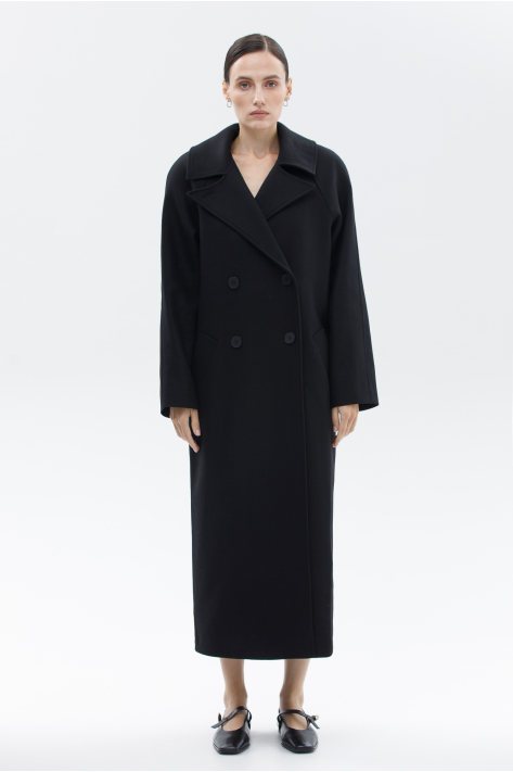 Double-breasted woolcoat, black Double-breasted woolcoat, black