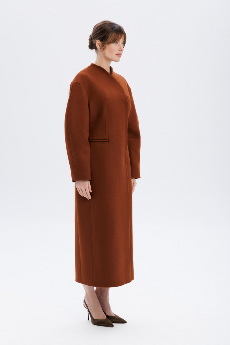 Cocoon wool coat, terracotta