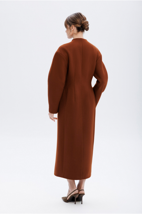 Cocoon wool coat, terracotta