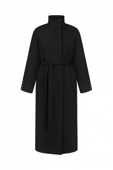 Coat with a high collar, black