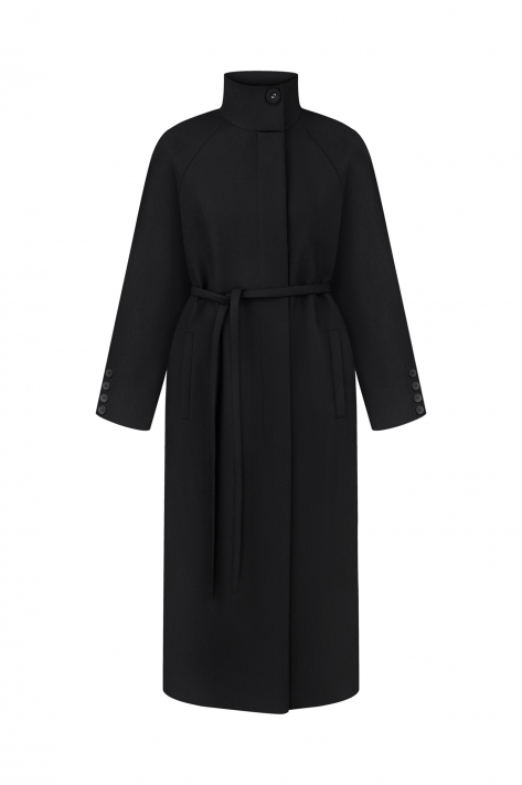 Coat with a high collar, black