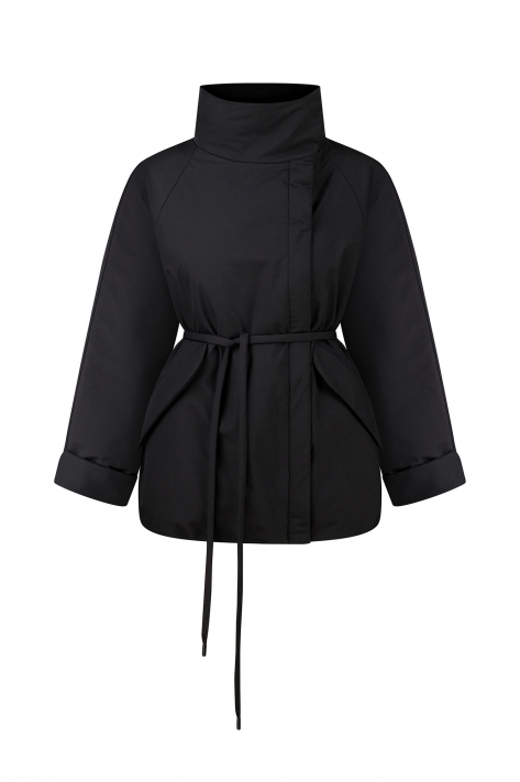 Short down jacket with a stand-up collar, black