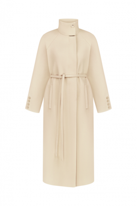 Coat with a high collar, milk