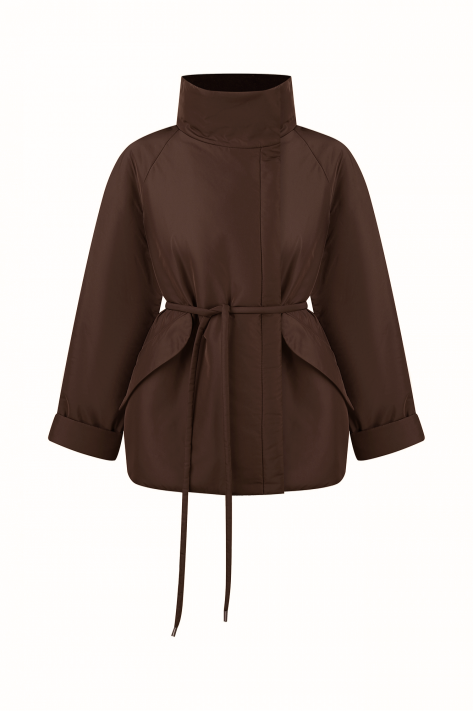 Пуховик с воротником-стойкой укороченный, шоколадный