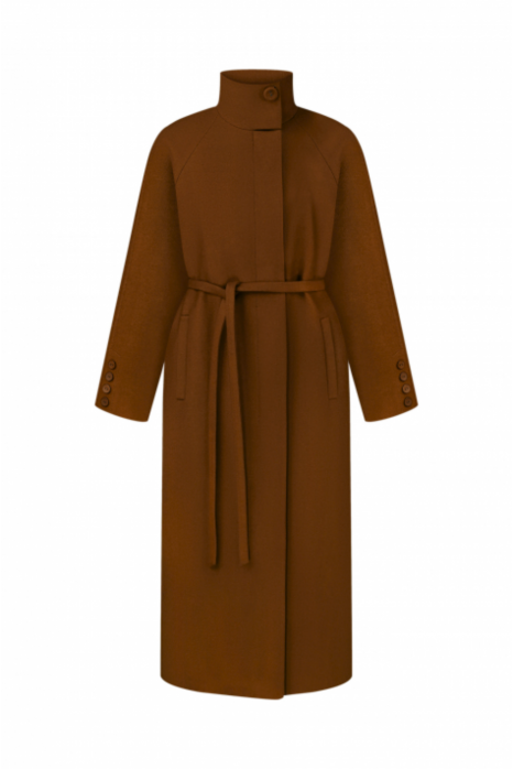 Coat with a high collar, camel