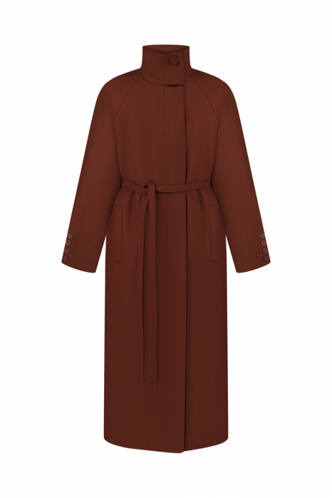 Coat with a high collar, terracotta