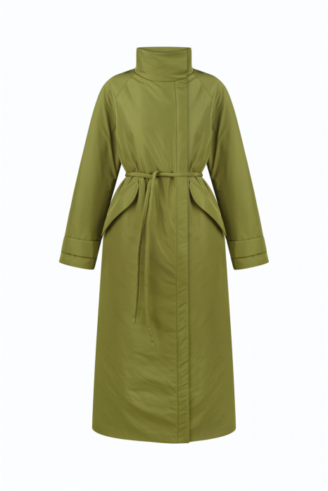 Пуховик с воротником-стойкой, оливковый