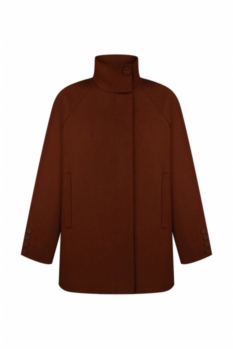 Short coat with a high collar, terracotta