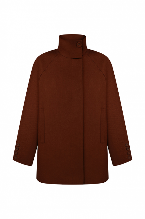 Short coat with a high collar, terracotta
