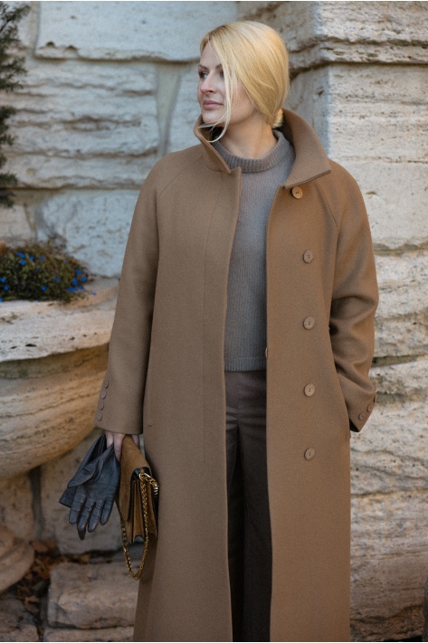 Coat with a high collar, beige