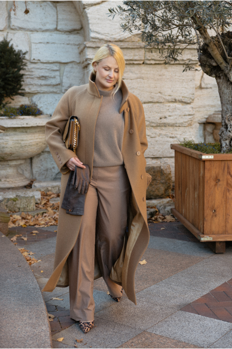 Coat with a high collar, beige