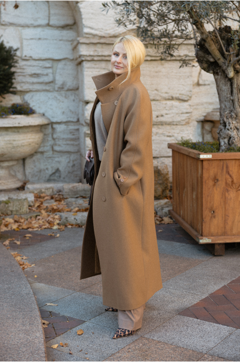 Coat with a high collar, beige