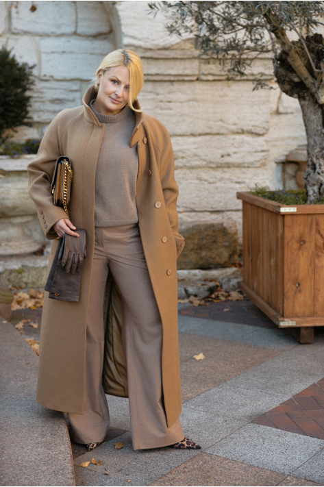 Coat with a high collar, beige