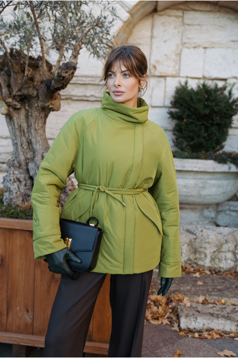 Short down jacket with a stand-up collar, olive Short down jacket with a stand-up collar, olive