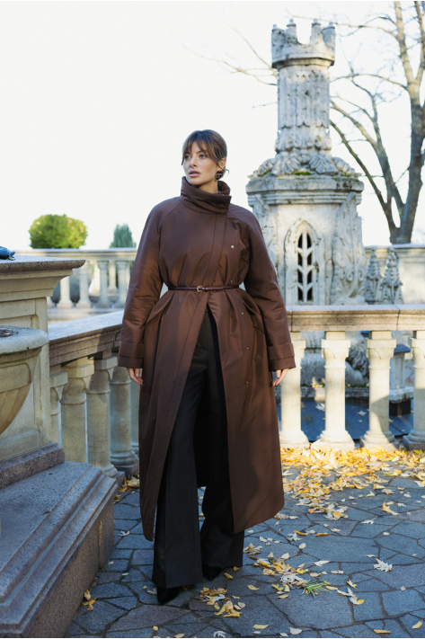 Пуховик з коміром-стійкою, шоколадний Пуховик з коміром-стійкою, шоколадний