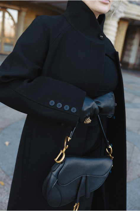 Coat with a high collar, black
