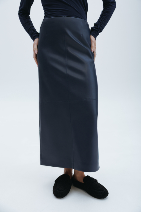 Eco-leather midi skirt, blue