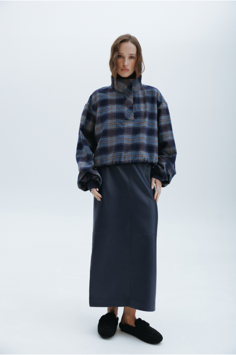 Flannel bomber jacket, blue