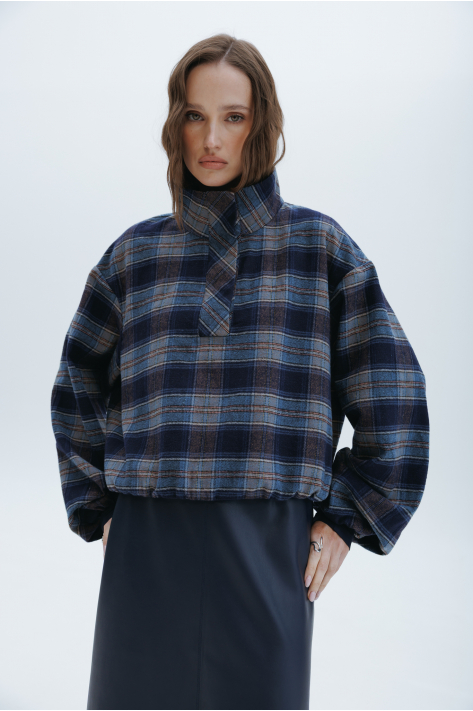 Flannel bomber jacket, blue