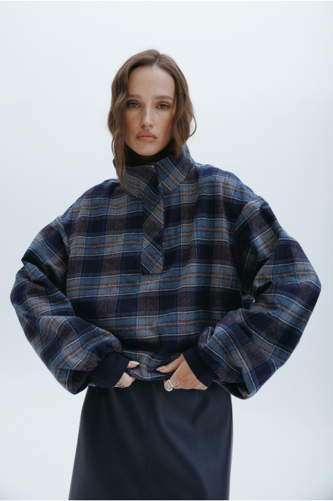 Flannel bomber jacket, blue