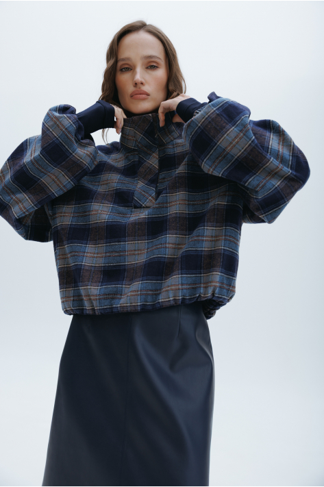 Flannel bomber jacket, blue